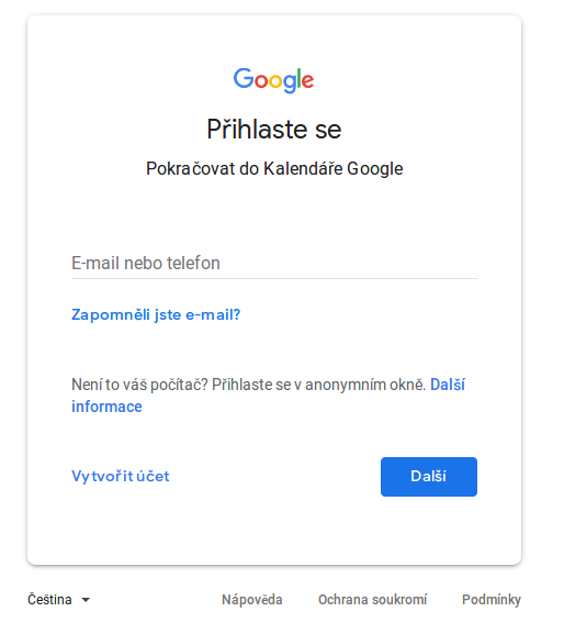 Přihlásit se na Google